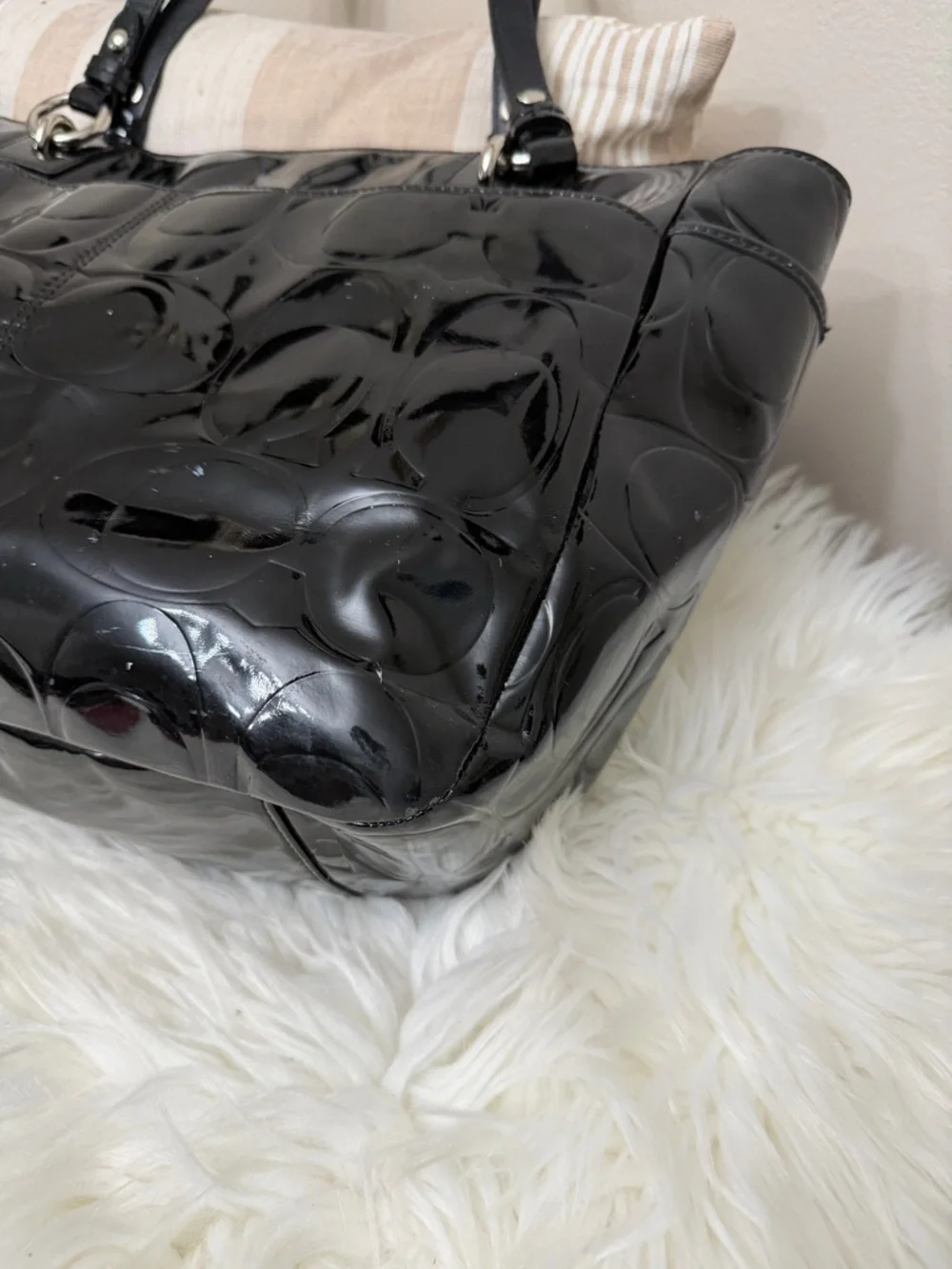 Coach Black Patent Leather Embossed Tote#F17729